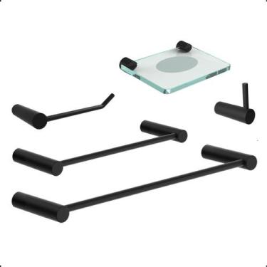Imagem de Kit Acessórios para Banheiro Modelo Orion Preto Fosco 5 Peças Grego Me