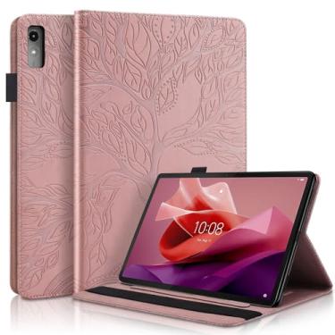 Imagem de Capa para Lenovo Tab P12 12,7 polegadas 2023, capa de couro PU leve com suporte flip com faixa elástica e suporte de cartão para Lenovo Tab P12 SM-TB370FU/TB371FC - ouro rosa