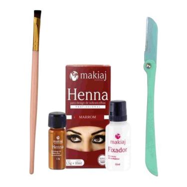 Imagem de Kit designer sobrancelha profissional henna makiaj com navalha pelos +