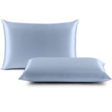 Imagem de 2 Fronhas Charmousse Seda Alto Brilho Anti Frizz Cetim - LuxBella, Azu
