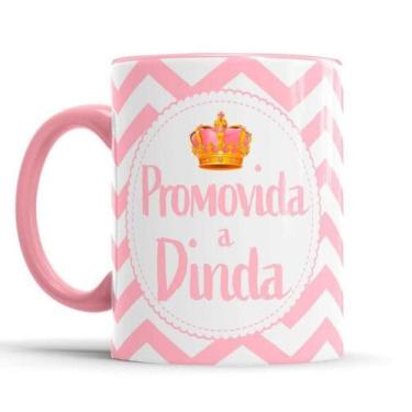Imagem de Caneca Cerâmica PROMOVIDA A DINDA - Quatro Estações, Rosa, 9,7 cm Altu