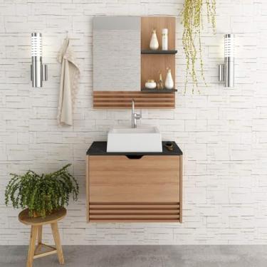 Imagem de Conjunto Gabinete de Banheiro com Espelho Amêndoa Mármore Lunar Tecno Mobili