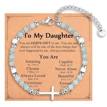 Imagem de IKIATY Pulseira de cruz religiosa para mulheres, meninas, presentes cristãos para filha, neta, irmã em Cristo, amiga, sobrinha, aniversário, Natal, Páscoa, Dia dos Namorados, Formatura, adjustable,