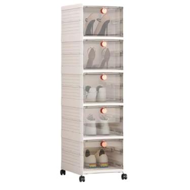 Imagem de Sapateira Vertical Armário Sapateira Dobrável Rodinhas Carrinho Auxiliar Sapateira Multiuso para Lavanderia Quarto Sala Banheiro ATFAST (Branco/Transparente)