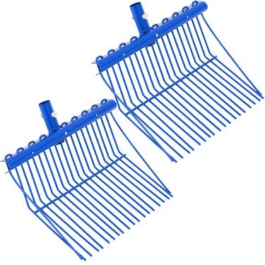 Imagem de Tandefio Pacote com 2 forcados cabeça de substituição de metal para estrume de cavalo Ancinho Garfo de arremesso de jardinagem com dentes angulares para coleta de cocô de cavalo (azul)