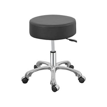 Imagem de Cadeira giratória de rodinhas, enchimento grosso, banco hidráulico ajustável com rodas para spa médico, salão de massagem, casa, escritório, clínica, estúdio (preto)