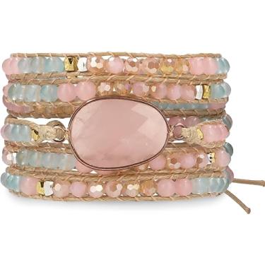 Imagem de G2F DESIGN Pulseira feminina – Pulseira vegana feita à mão em camadas de pedra natural, pulseiras empilháveis com contas da Tailândia, pulseiras hippie de verão, presentes de joias modernas, Free Size