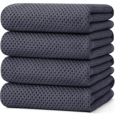 Imagem de Pano de prato Kitinjoy 100% algodão, tecido waffle, kit com 4 unidades, supermacio e absorvente para secar louça, pano de mão para cozinha, 51 x 71 cm, cinza-escuro