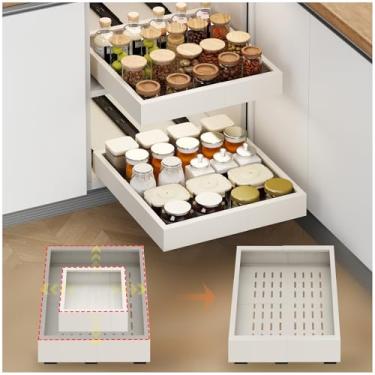 Imagem de Organizador de armário com 2 peças, largura (28 cm a 40 cm) e profundidade de 43 cm - 61 cm), expansível com 3 trilhos, gavetas para armário, prateleiras deslizantes ajustáveis para cozinha e