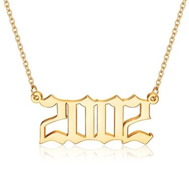 Imagem de Colar M Mooham para mulheres, folheado a ouro 18 quilates, com pingente de ano de nascimento em inglês antigo, presente de joia para aniversário feminino, 1970-2021
