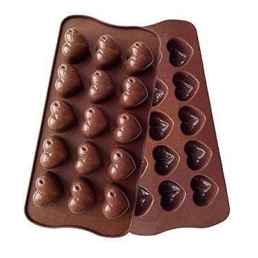 Imagem de Pacote com 2 mini moldes de doces de coração – Molde de bandeja de silicone MoldFun Love para o Dia dos Namorados ou chá de panela, goma de vinho, giz de cera, brownie, biscoito, gelatina, mini sabonete, bomba de banho, cubo de gelo