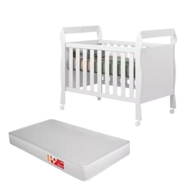 Imagem de Miniberço 2 em 1 Transforma- se em Minicama Fabricado em MDF Acompanha Colchão Padrão Americano e Grade de Proteção Design Moderno e Seguro para Conforto ao Bebê