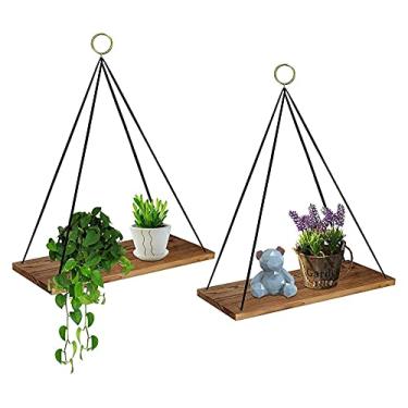 Imagem de Divisória flutuante, prateleiras flutuantes, prateleiras de parede de madeira rústica, 2 peças, prateleiras para decoração de plantas para sala de estar, cozinha, escritório