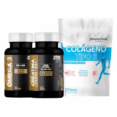 Imagem de Kit 1x Ômega 3 Fish Oil EPA DHA Ultra Concentrado Rico em Ômega 3 + 1x Creatina Monohidratada 3g Ganho Muscular 100g + Colágeno Tipo 2 Joelho Articulação 30 Cáps Vitamina B1 B2 B6 B12 C E D3