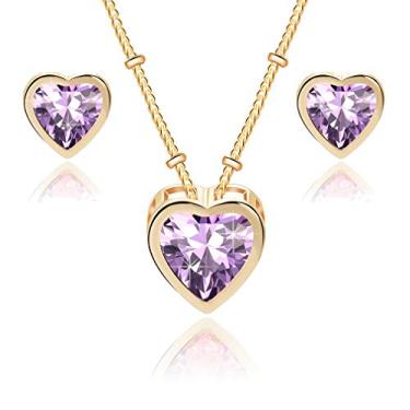 Imagem de EVEVIC Swarovski pingente de coração de cristal brincos para mulheres banhado a ouro 14K hipoalergênico conjunto de joias