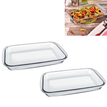 Imagem de 2 Travessas Assadeira de Vidro Marinex Retangular 1,6l Forno