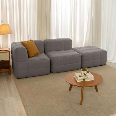 Imagem de Sofá Guldi Popup com Módulo Canto Central e Puff Linho Cinza