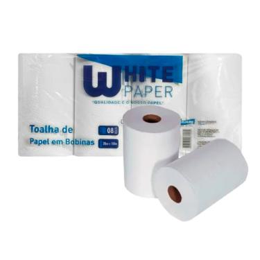 Imagem de Papel Toalha Bobina 100% Celulose 20cm x 100m Com 8 Rolos White Paper