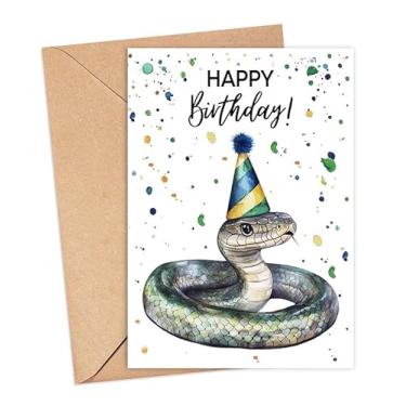 Imagem de Cartão de aniversário de cobra com chapéu de festa - cartão de feliz aniversário - presente de cobra - nascimento de animais de safári zoológico - cartões de felicitações de zoológico - cartões de