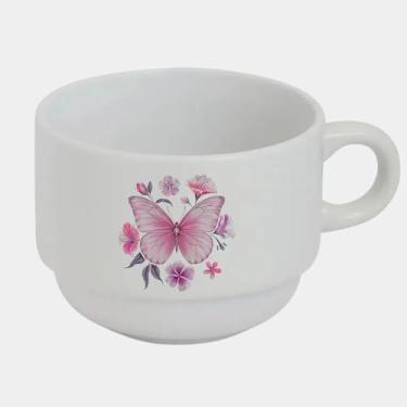 Imagem de Xícara Branca Bucks de Porcelana 180ml -BORBOLETA ROSA FLORES 2
