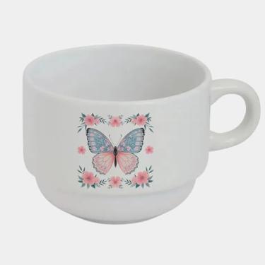 Imagem de Xícara Branca Bucks de Porcelana 180ml - BORBOLETA ROSA FLORES 3
