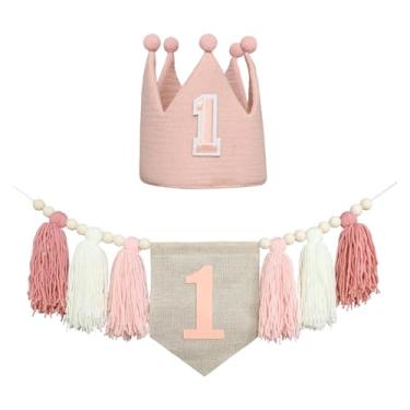 Imagem de UGPLM Banner de cadeira alta do 1º aniversário de 1º aniversário de decoração foto do suporte de parede de parede de parede de madeira de miçanga de madeira, Rosa