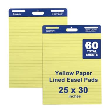 Imagem de Comix Sticky Easel Pad, 25 x 30 Inches, Yellow Paper with Lines, Flip Chart Paper for Teachers and Students, Large Self Stick Easel Paper, 30 Sheets/Pad, 2 Pads/Pack