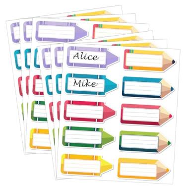 Imagem de Etiquetas de nome para mesas de sala de aula, lápis de volta às aulas, placas de nomes, quadro de avisos de giz de cera, decoração de armário para professores, primeiro dia de aula, decorações de
