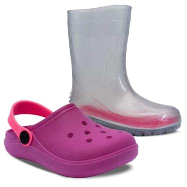 Imagem de Kit Bota Galocha E Babuche Sandalia Chinelo Infantil K40 (Glitter Prata, BR, Criança de 4 a 8 anos, Numérico, 26)