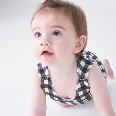 Imagem de JARDINEIRA INFANTIL MALHA SUEDINE BABY JOY WEAR LISA COM BORDADO COM BOTAO XADREZ P