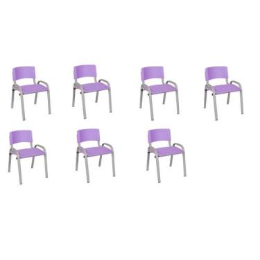 Imagem de Kit 7 Cadeiras Infantil Iso, Escola, Base Cinza- Lilas - J A Garcia