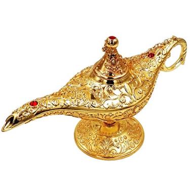 Imagem de Honoro Lâmpada vintage Aladdin Magic Genie, Luz de desejo de metal para decoração de mesa de festa de casamento em casa Presente delicado, Large Gold