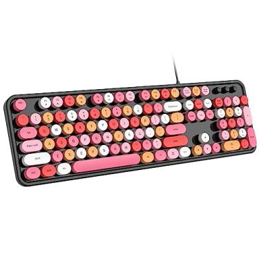Imagem de Dilter Teclado com fio, 104 teclas, teclados de máquina de escrever, teclado USB Plug and Play Office com teclado numérico, indicadores de tampas, suportes dobráveis para Windows, PC, laptop, desktop (preto colorido)