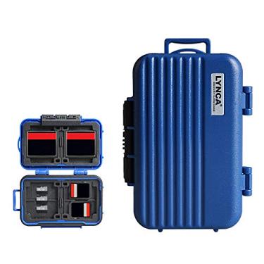 Imagem de LYNCA porta-cartões de memória, capa protetora rígida de cartão de memória profissional resistente à água antichoque compacta para cartão de armazenamento rígido para 8 cartões SD 4 cartões CF 12 cartões micro SD/TF, Azul