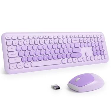 Imagem de Surmen Lindo teclado roxo e mouse silencioso, sem fio, máquina de escrever retrô, sem fio, silencioso, conjunto de mouse de baixo ruído, 2,4 GHz para computador, desktop, laptop (6 diários roxos)