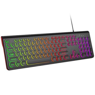 Imagem de Dilter Teclado de computador com fio USB com retroiluminação – Teclado de escritório de tamanho completo com teclado numérico, indicadores de tampas, suportes dobráveis, para PC, laptop, desktop