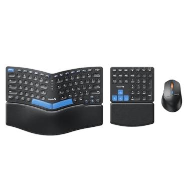 Imagem de ProtoArc Mouse de teclado ergonômico, combo de teclado Ergo sem fio EKM04 de 2,4 GHz, teclado numérico separado, design dividido, descanso de pulso, recarregável, para desktop, PC, laptop, Windows