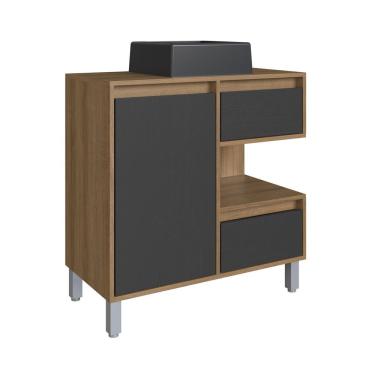 Imagem de Gabinete Para Banheiro 80cm 2 Gavetas 1 Porta 1 Nicho E Cuba Paula Mel-grafite