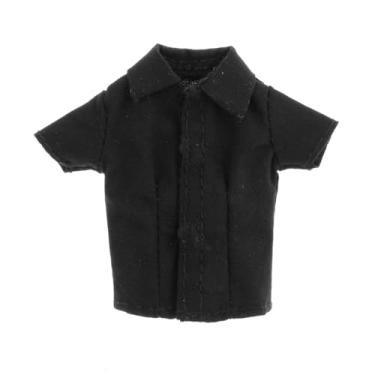 Imagem de Amagogo Camisa de manga curta 1/12, vestimenta em miniatura, roupas da moda para figuras femininas de 6 polegadas , Preto