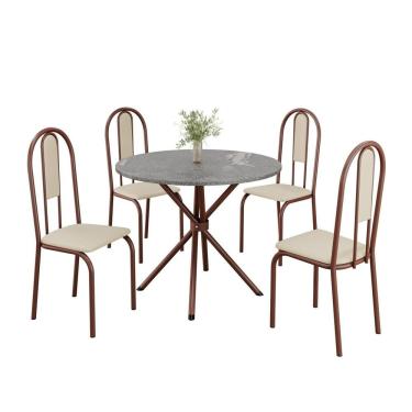 Imagem de Conjunto Sala De Jantar Mesa Redonda 70cm Tampo Granito Topázio 4 Cadeiras Linda Yescasa Creme-marrom