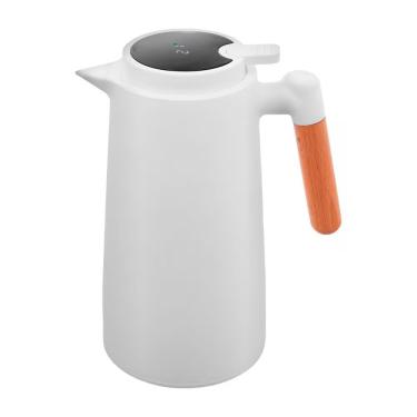 Imagem de Garrafa Térmica Lyor Com Termômetro Tap E Cabo De Madeira 1l Branco