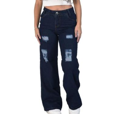 Imagem de Calça jeans pantalona wide leg de menina com destroyed 10 a 16 anos ES