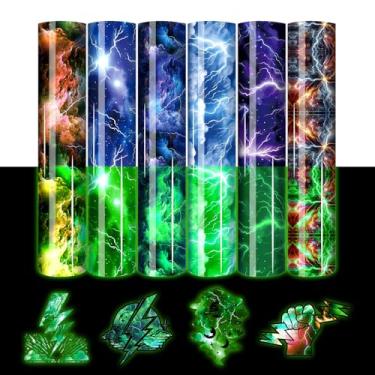 Imagem de HTVSTD Vinil Htv Que Brilha No Escuro - 6 Folhas De 12'' X 10'' Com Padrão Iluminação Para Transferência Térmica A Ferro Camisetas