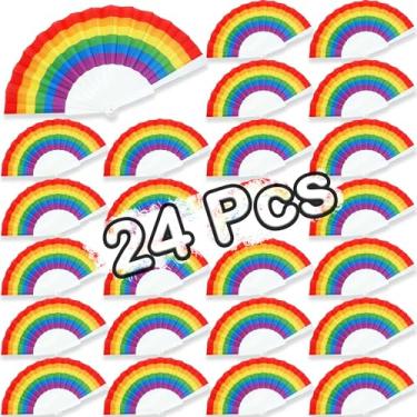 Imagem de Temogole Pacote Com 24 Leques Dobráveis Arco-Íris, Decorações Do Orgulho, Decoração De Casamento Gay E Lésbico, Acessórios Para Desfile Mês Lgbt, Lembrancinhas Mulheres Homens, Horizontal, Branco