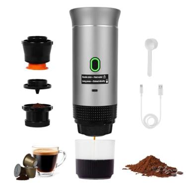 Imagem de DoReFaSol Cafeteira Elétrica Portátil, Mini 3 Em 1, Automotiva Com Aquecimento Automático E Usb-C, Pequena Máquina Aterramento Cápsulas Para Trailers, Caminhadas, Escritório (Prata)