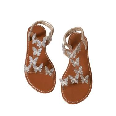 Imagem de Floerns Sandálias Femininas Elegantes Com Strass Borboleta Transparente Tira Elástica Verão Rasteirinha Marrom 6