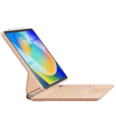 Imagem de ALIWLHOF Capa Para Ipad Pro 13 Polegadas (M4) 2024, Teclado Mágico Com Retroiluminação De 11 Cores, Trackpad Magnético Toques (Ouro Rosa)