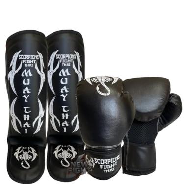 Imagem de Luva Muay Thai Boxe Kickboxing+caneleira Protetor De Canela (Branco, 10oz)