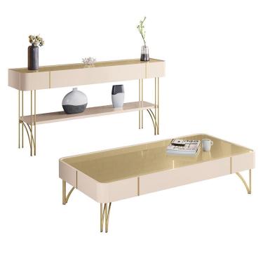 Imagem de Aparador e Mesa de Centro Vivant Cadenza Contemporâneo em MDF e MDP Off White Champanhe