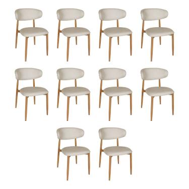 Imagem de Kit 10 Cadeiras De Jantar Lucy Estrutura Aço Carbono Laminado Natural Com Estofado Linho Cru